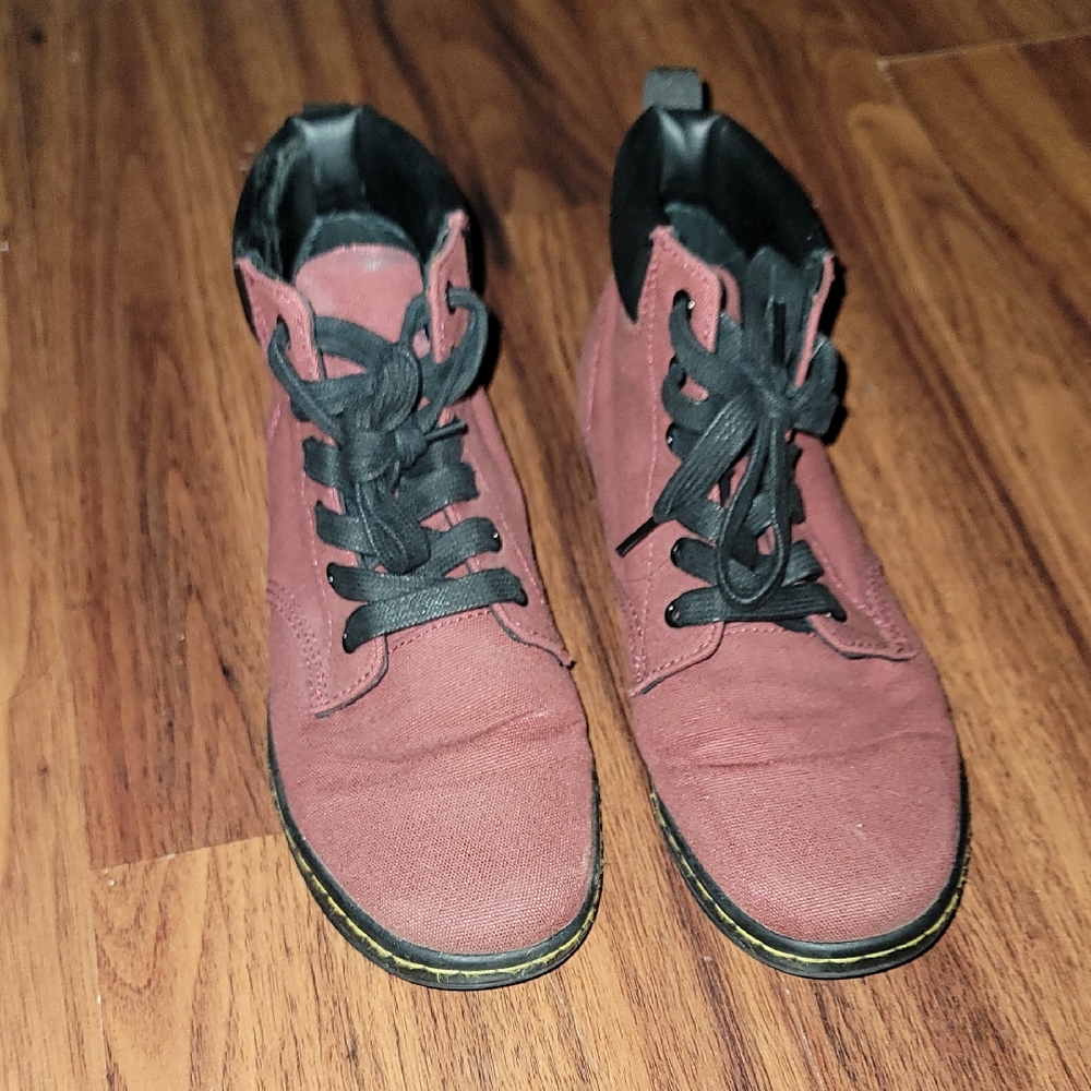 Burgundy Canvas Lace-Up Ankle Boots
